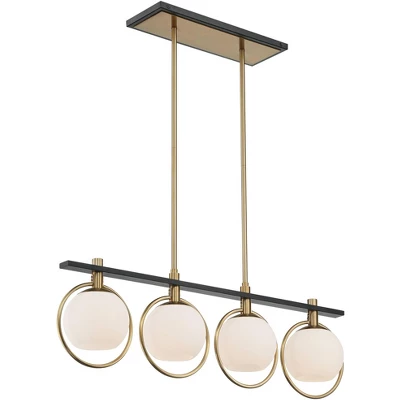 Possini Euro Design Carlyn Brass Black Linear Island Pendant Chandelier 33" Wide Modern White Glass Shade 4-Light LED Fixture For Dining Room Kitchen 5 Possini Euro Design Carlyn Brass Black Linear Island Pendant Chandelier 33" Wide Modern White Glass Shade 4-Light LED Fixture For Dining Room Kitchen - Image 5