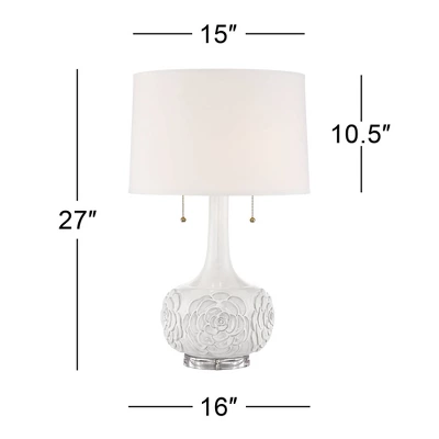 Possini Euro Design Natalia Modern Country Cottage Table Lamp 27" Tall White Ceramic Glaze Textured Floral Drum Shade For Bedroom Living Room Bedside 5 Possini Euro Design Natalia Modern Country Cottage Table Lamp 27" Tall White Ceramic Glaze Textured Floral Drum Shade For Bedroom Living Room Bedside - Image 5