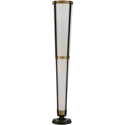 Possini Euro Design Mid Century Modern Torchiere Lamp 4-Light 68" Tall Antique Brass Off White Linen Cone Shade Living Room Office Uplight 5 Possini Euro Design Mid Century Modern Torchiere Lamp 4-Light 68" Tall Antique Brass Off White Linen Cone Shade Living Room Office Uplight - Image 5