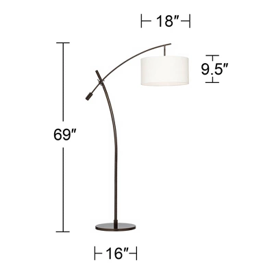 Possini Euro Design Raymond Modern Arc Floor Lamp 69" Tall Bronze Adjustable Boom Arm Off White Linen Drum Shade For Living Room Reading Bedroom Home 6 Possini Euro Design Raymond Modern Arc Floor Lamp 69" Tall Bronze Adjustable Boom Arm Off White Linen Drum Shade For Living Room Reading Bedroom Home - Image 6