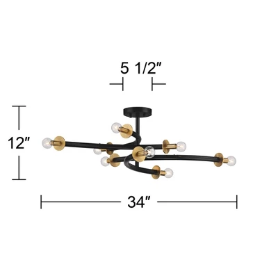 Possini Euro Design Alturus Modern Ceiling Light Semi Flush Mount Fixture 34" Wide Gloss Black Warm Brass 8-Light For Bedroom Living Room Hallway Home 7 Possini Euro Design Alturus Modern Ceiling Light Semi Flush Mount Fixture 34" Wide Gloss Black Warm Brass 8-Light For Bedroom Living Room Hallway Home - Image 7