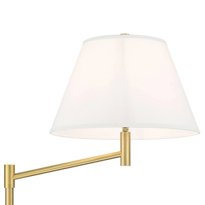 Possini Euro Design Modern Arc Floor Lamp Standing 62 1/2" Tall Warm Gold Offset Arm White Linen Drum Shade For Living Room Reading Family Bedroom 2 Possini Euro Design Modern Arc Floor Lamp Standing 62 1/2" Tall Warm Gold Offset Arm White Linen Drum Shade For Living Room Reading Family Bedroom - Image 2