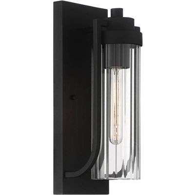 Possini Euro Design Bogata Modern Outdoor Wall Light Fixture Textured Black 15 1/2" Clear Ribbed Glass For Post Exterior Barn Deck House Porch Yard 4 Possini Euro Design Bogata Modern Outdoor Wall Light Fixture Textured Black 15 1/2" Clear Ribbed Glass For Post Exterior Barn Deck House Porch Yard - Image 4